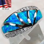 Australian Opal Inlay & White Topaz 925 Sterling Silver Ring Jewelry Sz 8 BA4