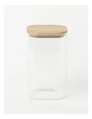 [The Cooks Collective] Square Storage Canister with Lid 1600ml in Bamboo/Glass