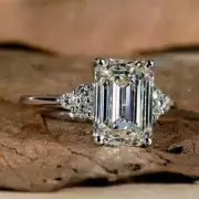 2.50Ct Emerald Cut Lab-Created Diamond Engagement Ring In 14K White Gold Plated