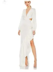Mac Duggal 48524 White Long Sleeve Dress With Cut Outs Size 12 Retail $ 398