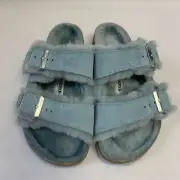 Birkenstock New with Box Arizona Shearling Light Blue Suede Narrow Select Size