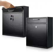 2 Pcs Locking Mailbox with Key Lock Outdoor Large Wall Mount Black