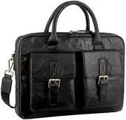 [Pierre Cardin] Leather Multi-Compartment Business Laptop Bag - Black