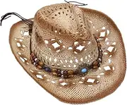 [JEWEDECO] Women's Wide Brim Cowboy Hat White Straw Cap for Sun Protection Unisex for Stage Performance