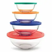 NEW 8 PC PYREX SMART ESSENTIALS MIXING BOWL SET 1086053 4 BOWLS & 4 LIDS