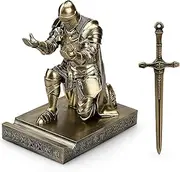 HDMbigmi King's Guard Leader Cloak Warrior Knight Pen Holder Mobile Phone Stand, Ornament Knight Statue, Pen Stand Paperweight for Office and Home (Bronze)