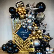 132Pcs Black Gold Silver Balloon Arch Garland Kit New Years Eve Party Decoration
