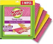 Scotch-Brite Sponge Wipe Resusable Kitchen Cleaning foam Cellulose wood Sponge- Easy to use, Multi- color & Biodegradable (pack of 5)