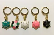 TURTLE Stitch Markers Holders Knitting Crochet GOLDEN ENAMEL CHARMS TURTLES 5pc