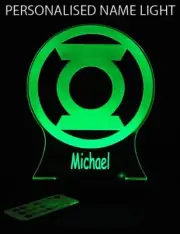 GREEN LANTERN SYMBOL Personalised 3d Led Night Light Colour Changing Room Lamp