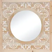 Carved Wood Ornate Framed Square Wall Mirror - 23.25"