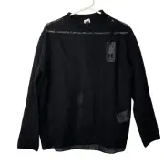 Missoni Virgin Wool Shirt Top Size 48 Black Loose Fit Mesh Knit High Neck Luxury