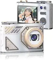 Dual Lens Digital Camera, 48MP 1080P HD Video Camera, 8X Zoom Auto Focus, 2.8'' Screen Portable Compact Camera with Flash and Card Reader, for Students Beginner Travel (White)
