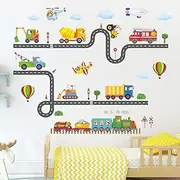 DECOWALL SG-2107 Construction Transportation on The Road Wall Stickers Wall Decals Peel and Stick Removable Wall Stickers for Kids Nursery Bedroom Living Room
