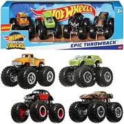 Hot Wheels Monster Trucks Set of 4 1:64 Scale Toy Trucks, Collectible Vehicles (Styles May Vary)