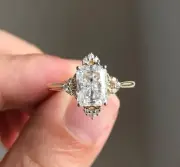 IGI Certified Radiant Cut Cluster Engagement Ring Lab Grown Diamond 14k Gold Her