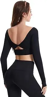 [ThreeH] Women's Workout Yoga Tops Open Back Padded Bra Long Sleeve Shirts with Thumb Hole
