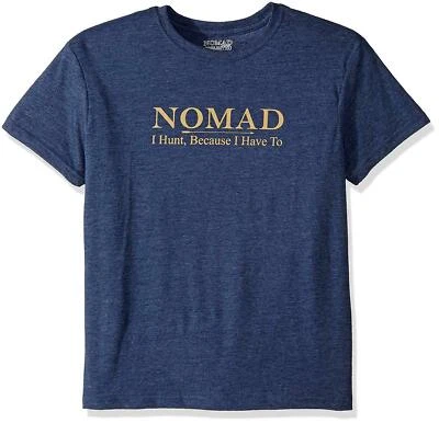 Nomad "I Hunt, Because I Have To" Logo Tee, Heather Navy, Youth Medium