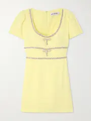 [Self-Portrait] Self-Portrait - Crystal-embellished Crepe Mini Dress - Yellow - UK 12 UK 12 Yellow