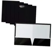2-Pocket Glossy Laminated Paper Folders, Letter Size, Black Portfolios Box of