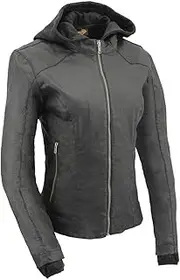 [Milwaukee Leather] MPL2746 Women's Lightweight Hoodie Textile Scuba Jacket with Purple Wings, Black