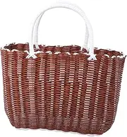 1pc Multifunctional Large Toiletries Empty Garden Handbags Fake Bathroom Woven Holder College Wicker Kahki Storage Bag Handle Hand Decorations Portable Shopping for Vegetable/49 (Color : Kahki, Size