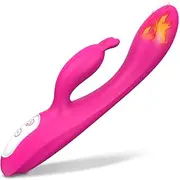 Intelligent Warming G Spot Rabbit Vibrator with Bunny Ears for Clitoris Stimulation, Waterproof Dildo Vibrator with 9 Powerful Vibrations Dual Motor Stimulator for Women or Couple Fun(Red)