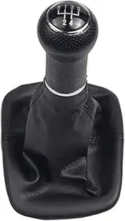 QASULER Car 5 Speed Gear Shift Knob Lever Cover, for Golf, 2 3 4 Cabrio, for, for Polo, 6N1 6N2, for Passat, 35i Gaiter Boot Leather Car Gear Shift Knob(Black 5 Speed-Black)