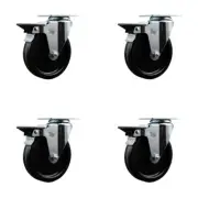 5 Inch Phenolic Wheel Swivel Top Plate Caster Set with Posi Brake Service Caster