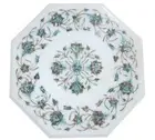 12" White Marble Side Table Top Handmade Floral Inlay Home Decor