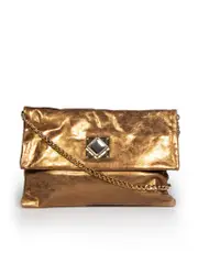 Gold Leather Turnlock Shoulder Bag