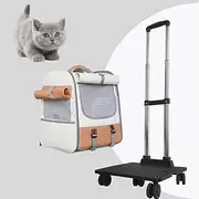 Pet Carrier Backpack with Wheels,Cat Backpack Carrier with Breathable Holes,Portable Pet Travel Carrier for Medium/Small Cats and Dogs
