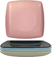 Gripebao 22cm Square Dinner Plates Set of 5, Plastic Picnic Plates Reusable, Square Dessert Snack Plates, Lunch Appetizer Salad Plates, Kitchen Dinnerware Dishes for Camping Party Grill (5 Colors)