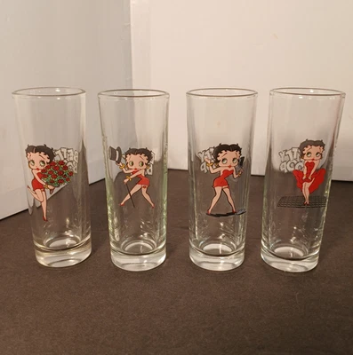 NIB BETTY BOOP 2 oz TALL SHOOTERS SET OF 4 GLASSES Double Shot Bar Wear Retro