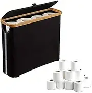 Paifeancodill Toilet Roll Storage,Toilet Paper Storage Portable Foldable Water-Repllent BambooToiletPaper Holder Storage Large CapacityToilet PaperBasket withLid Toilet PaperStorageBasket (Black)