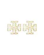 Tory Burch Kira Mother Of Pearl Double T Stud Earrings in Gold Tone