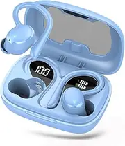 Wireless Earbuds, Bluetooth 5.3 Headphones with Earhook, 72Hrs Playtime, Deep Bass, 4 ENC Noise Cancelling Mic, IP7 Waterproof, LED Display, Over Ear Buds for Workout, Travel, Blue
