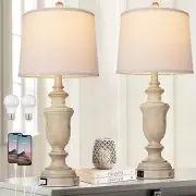 25.6" Farmhouse Table Lamps Set of 2 with USB Charging Port for Rustic Living...