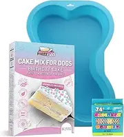 Puppy Cake Mix Dog Birthday Cake Kit, with Bone Silicone Pan and Candles (Birthday Cake, Blue)