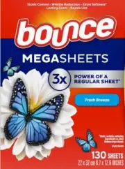BOUNCE MEGA Sheets 3X Power Of Regular Dryer Sheets - Fresh Breeze 130Ct