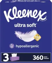 Kleenex Ultra Soft Facial Tissues, 3 Flat Boxes, 120 Tissues per Box, 3-Ply ,360