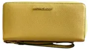 NWT Michael Kors yellow Daffodil full zippered leather Wallet fits phone 17 Card
