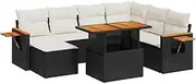 vidaxl Garden Sofa Set - 8 Piece Modular Outdoor Patio Furniture - Black Poly Rattan Seating with Adjustable Table and Cushions