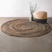 Round Natural and Black Swirl Jute Rug - 7 ft