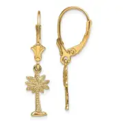 29.8mm 14K Yellow Gold 2-D & Textured Mini Palmetto Palm Tree Leverback Earrings