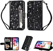 Yidai-Silu Galaxy S20 Ultra Bling Flip Wallet Case 【Kickstand, Sequins, Card Holder】 Leather Zipper Glitter Magnetic Closure Purse Case Folio Cover for Samsung Galaxy S20 Ultra 6,9" - Black