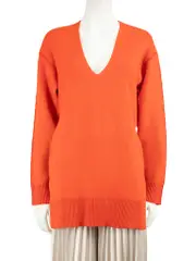 Orange Wool V-Neck Knit Sweater