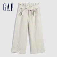 在飛比找蝦皮商城優惠-Gap 女童裝 亞麻混紡腰帶寬褲-灰色條紋(685454)