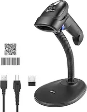 Wireless 1D 2D Barcode Scanner with Stand, NetumScan Portable Automatic QR Code Scanner Supports Screen Scan Handheld CMOS Image Bar Code Reader with USB Receiver for Warehouse POS and Computer
