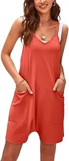Women's Short Jumpsuit Sleeveless V-Neck Loose Jumpsuit with Pockets for Daily Casual